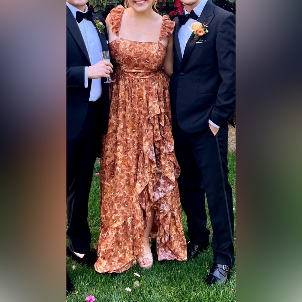 Elegant Brown Floral Dress vestique